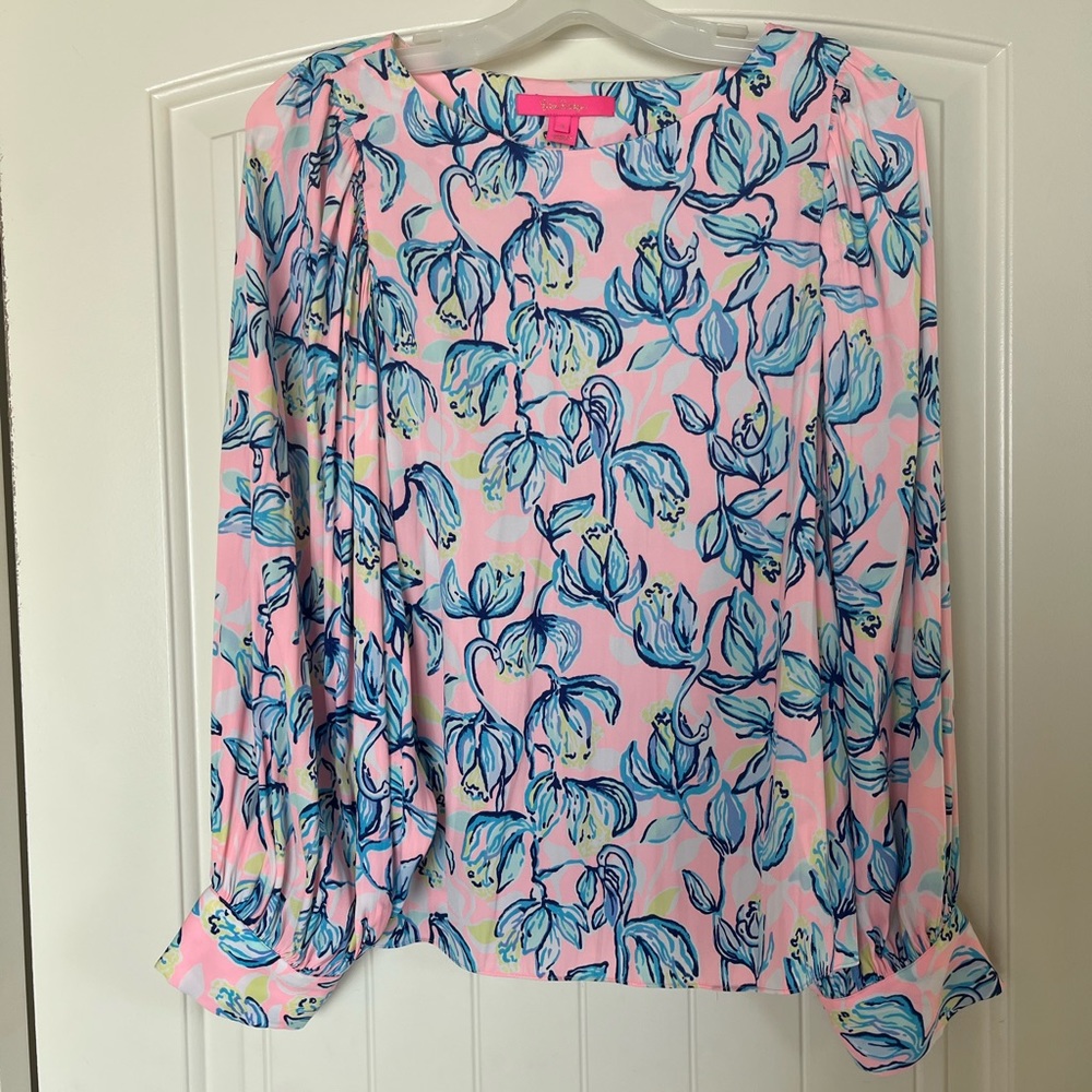 Lily Pulitzer Long Sleeve Blouse Pink and Blue Size S